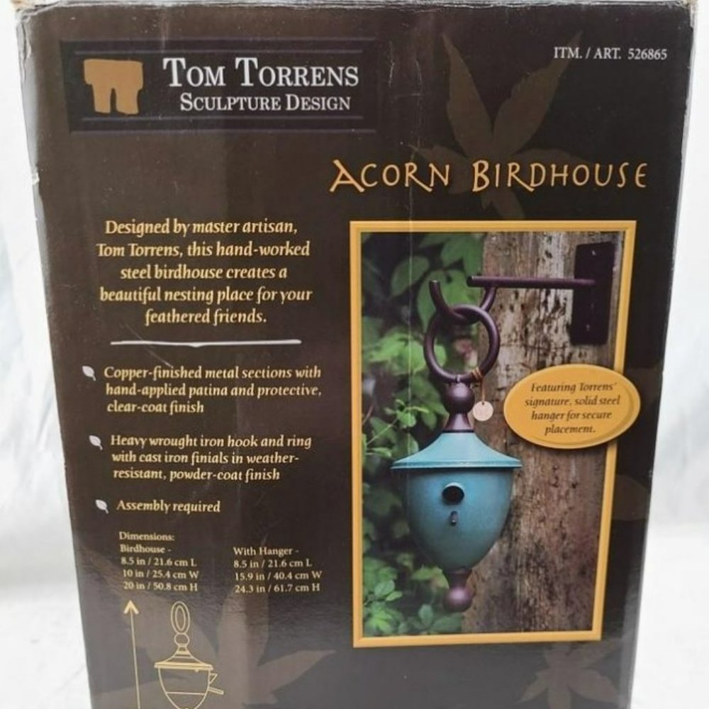 NEW VINTAGE RARE HANGING ACORN BIRDHOUSE COPPER & IRON SCULPTURE TOM TORRENS NIB